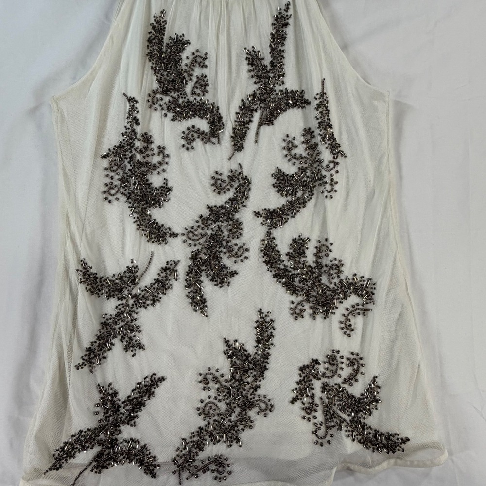 White House Black Market Ecru Beaded Leaf Date Top NWT 570251724 Small - Picture 9 of 9